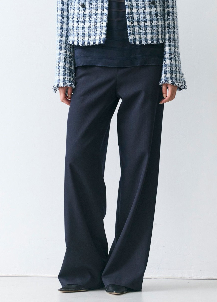 腰間釦飾海軍風寬褲